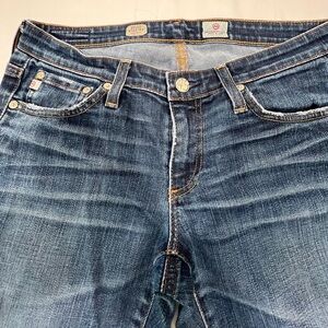 Ag Adriano Goldschmied Distressed Mid-Blue Straight Leg Jeans